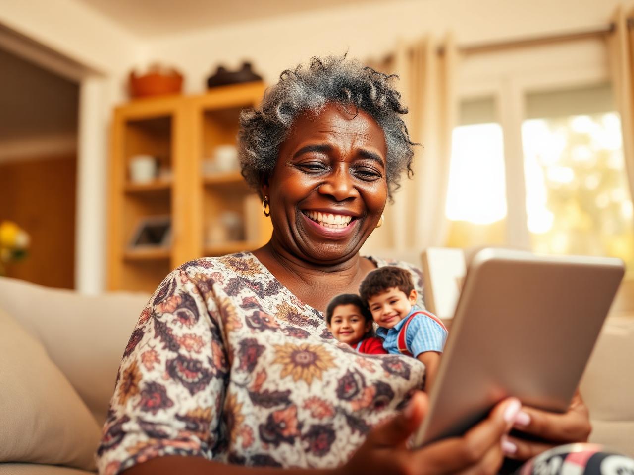 Grandmother on a video call with grandchildren