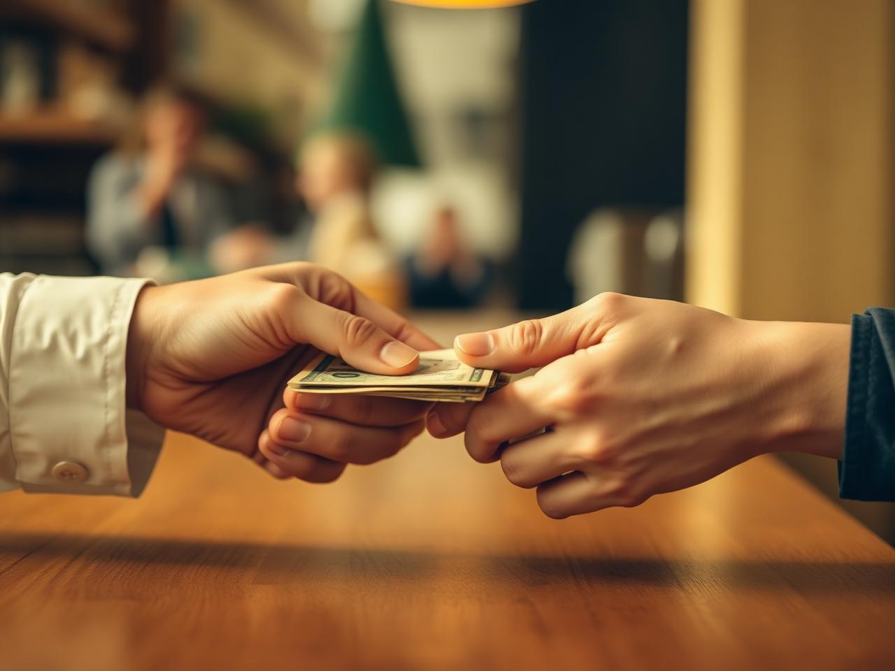 Hands exchanging money with care