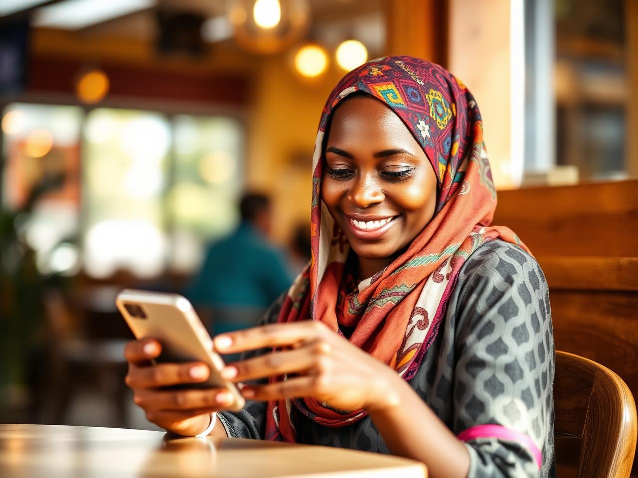 A customer sending money on her phone